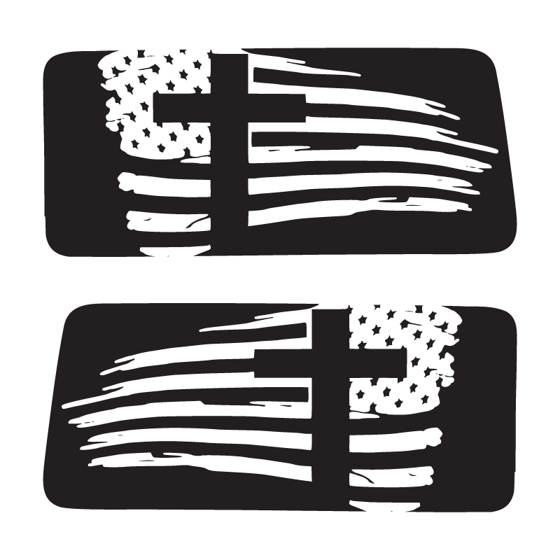 Flag Cross Rear Window Jeep Graphics – Die-Cut Patriotic Christian Decal Set (2-Piece, Model-Specific Fit)