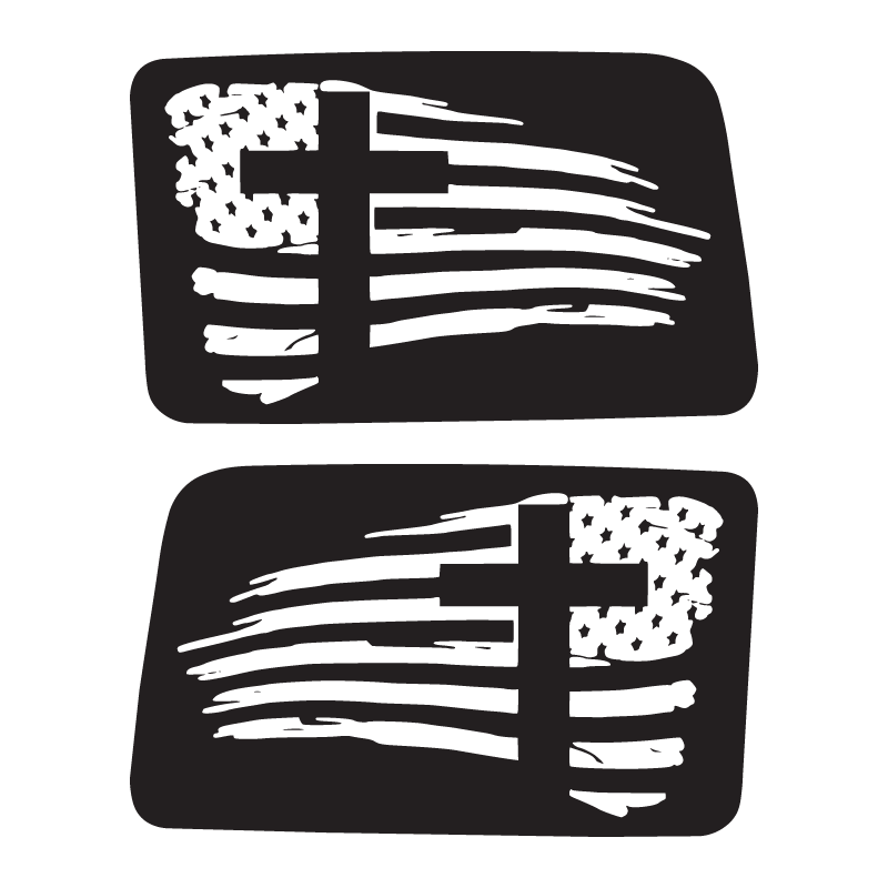 Flag Cross Rear Window Jeep Graphics – Die-Cut Patriotic Christian Decal Set (2-Piece, Model-Specific Fit)
