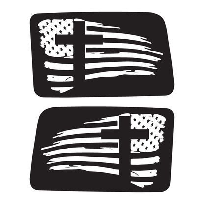 Flag Cross Rear Window Jeep Graphics – Die-Cut Patriotic Christian Decal Set (2-Piece, Model-Specific Fit)