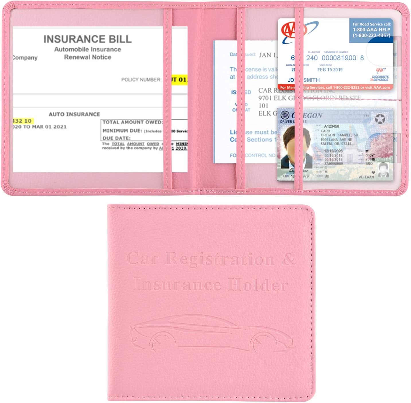 Foldable Pink Car Registration and Insurance Holder for Vehicle Glove Box