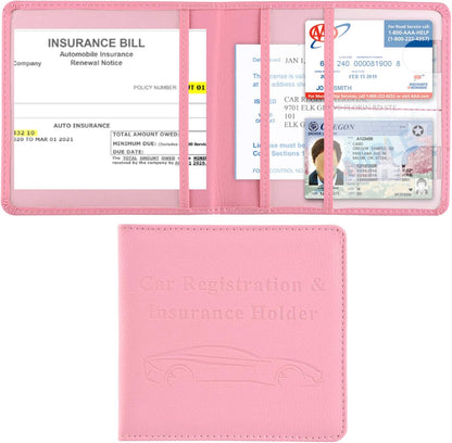Foldable Pink Car Registration and Insurance Holder for Vehicle Glove Box