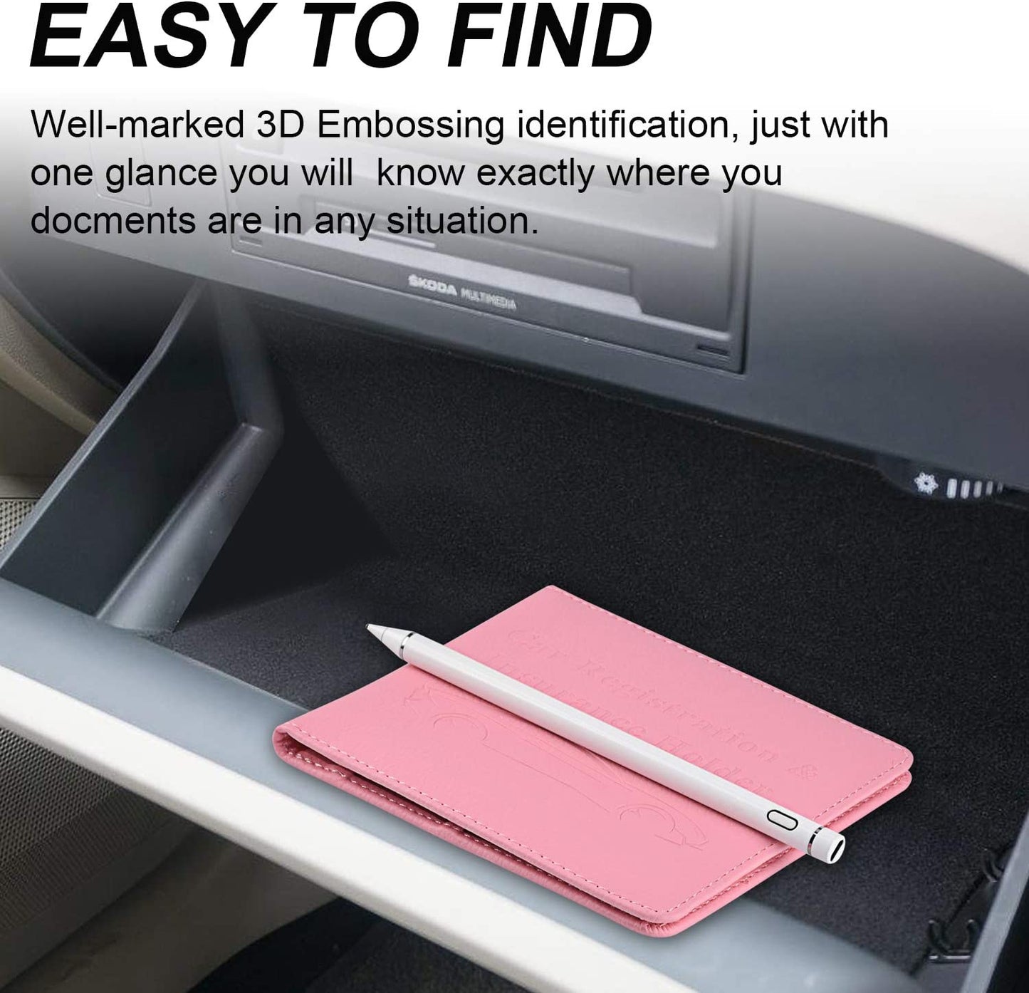 Foldable Pink Car Registration and Insurance Holder for Vehicle Glove Box