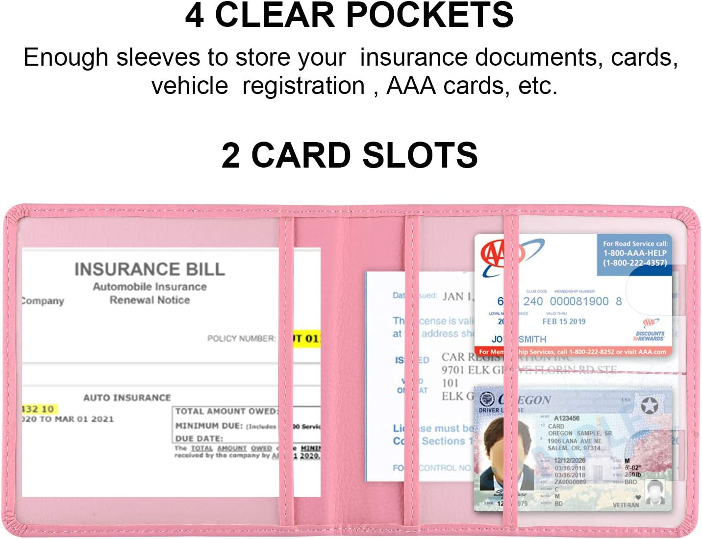 Foldable Pink Car Registration and Insurance Holder for Vehicle Glove Box