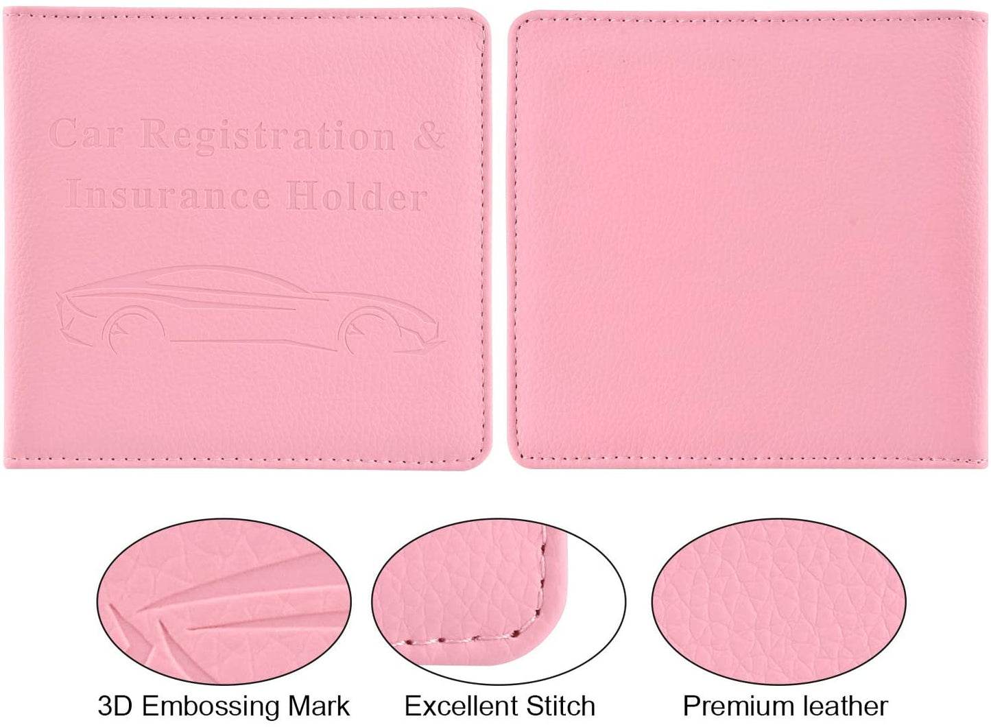 Foldable Pink Car Registration and Insurance Holder for Vehicle Glove Box