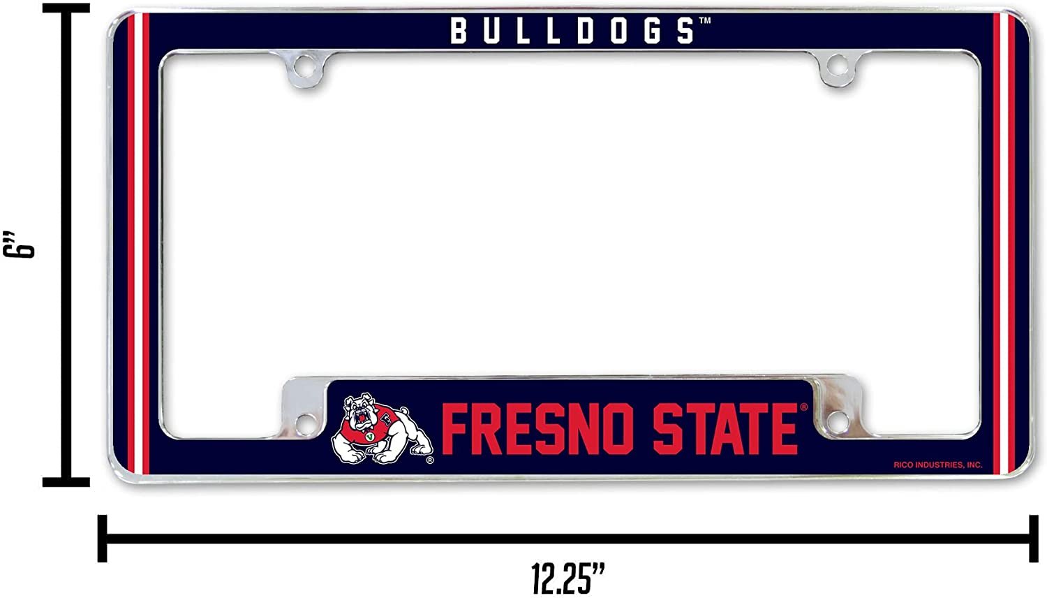 Fresno State University Bulldogs Metal License Plate Frame Chrome Tag Cover Alternate Design 6x12 Inch
