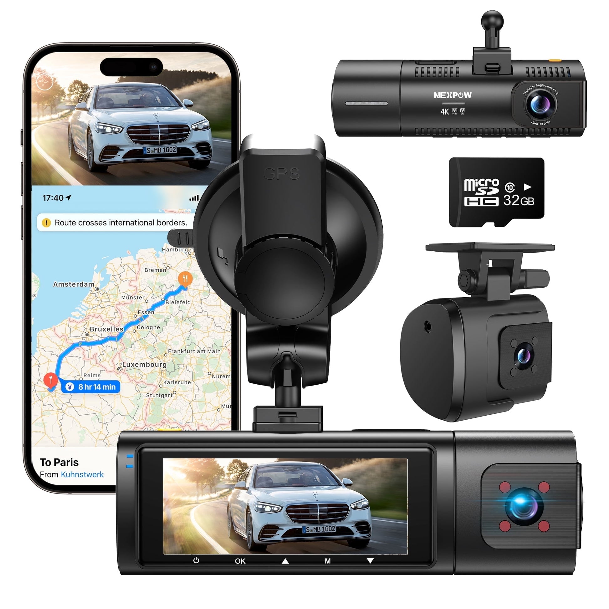 Front and Rear 4K Full HD Dash Cam with Built-In Wifi GPS & Super Night Vision