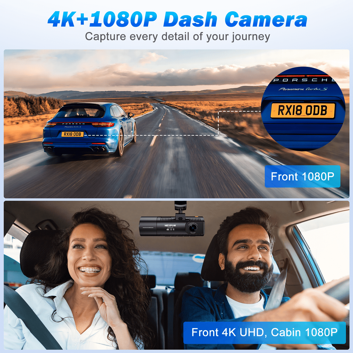 Front and Rear 4K Full HD Dash Cam with Built-In Wifi GPS & Super Night Vision