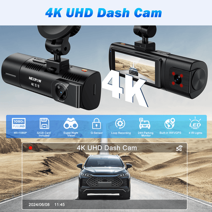 Front and Rear 4K Full HD Dash Cam with Built-In Wifi GPS & Super Night Vision