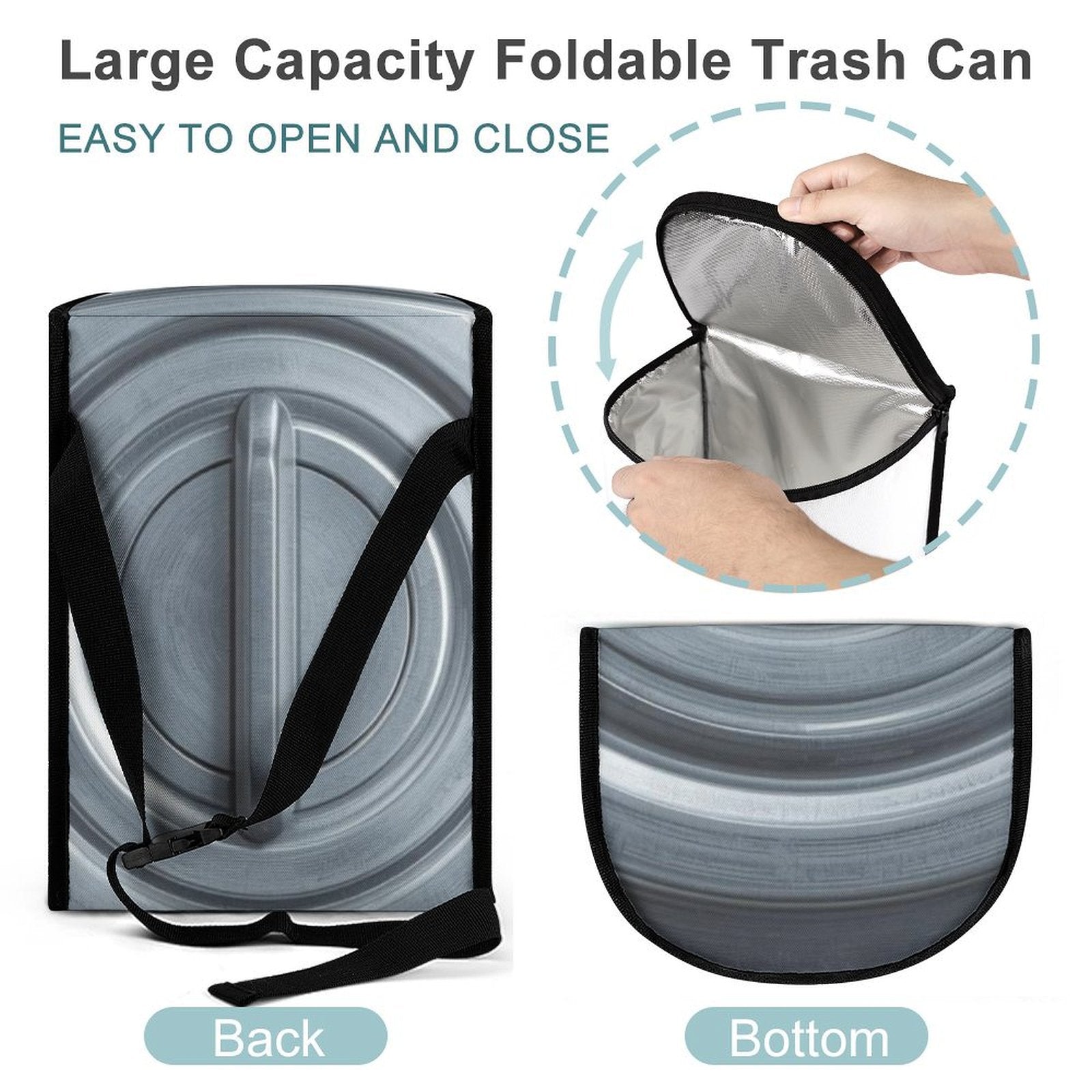 Galvanized Steel Look Car Trash Can Bag – Waterproof Hanging Garbage Storage Organizer