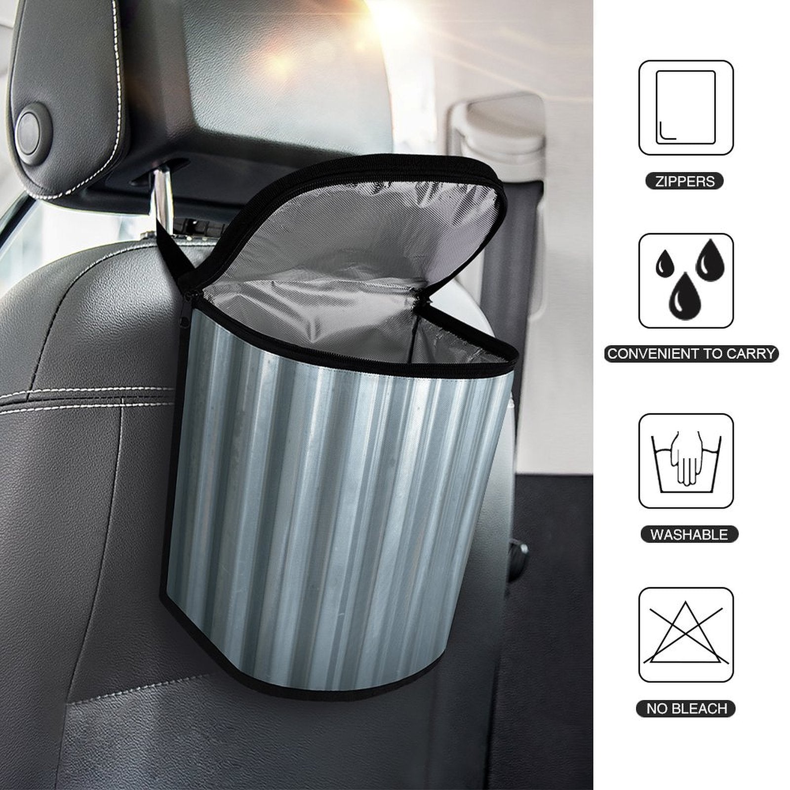 Galvanized Steel Look Car Trash Can Bag – Waterproof Hanging Garbage Storage Organizer