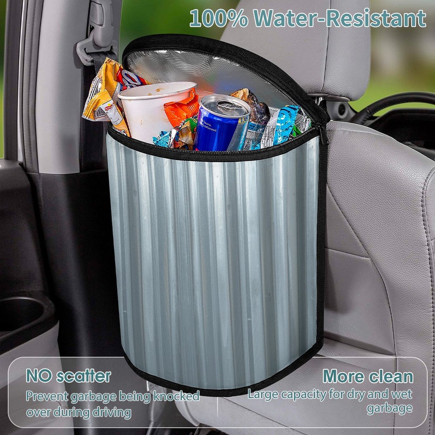 Galvanized Steel Look Car Trash Can Bag – Waterproof Hanging Garbage Storage Organizer