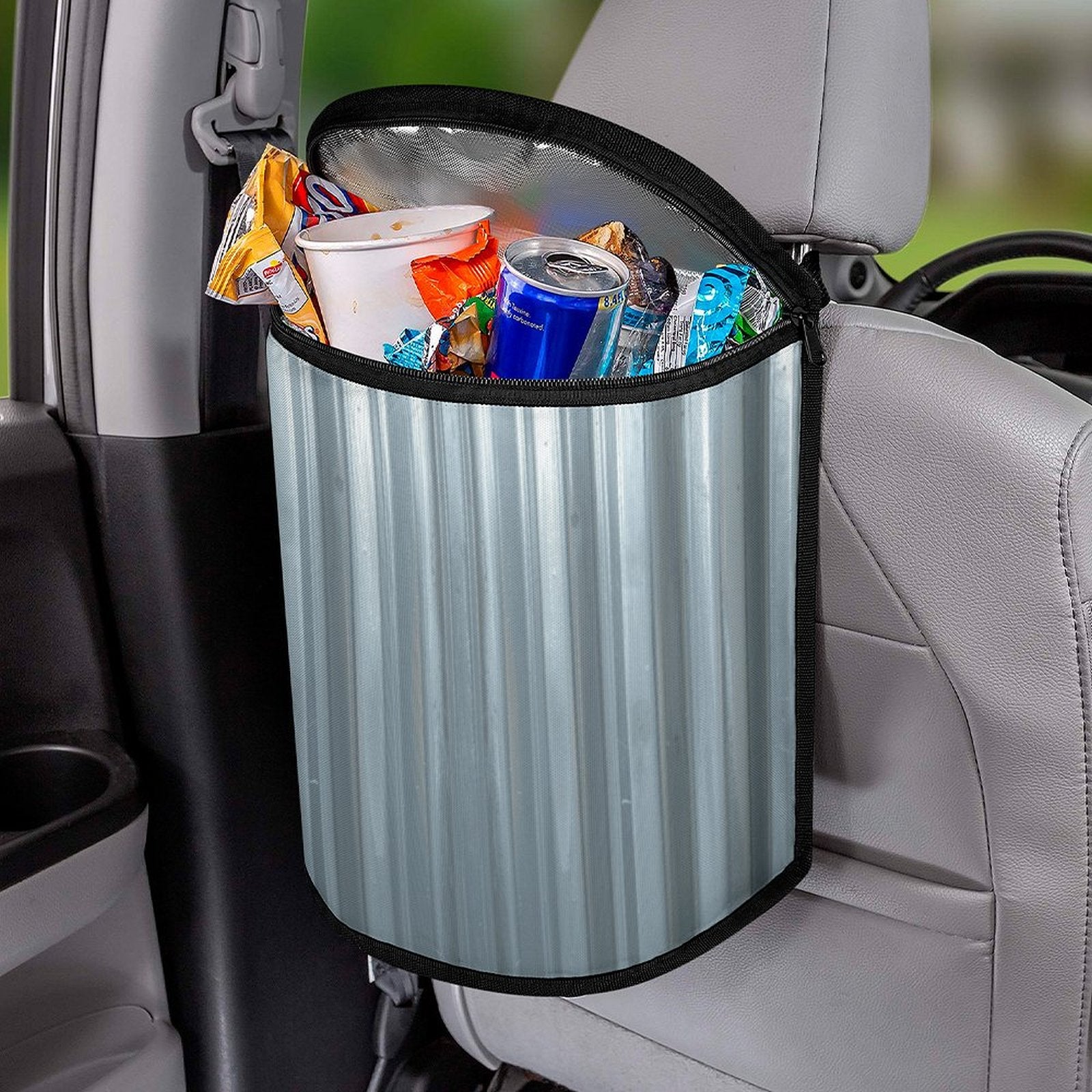Galvanized Steel Look Car Trash Can Bag – Waterproof Hanging Garbage Storage Organizer
