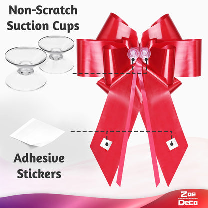 Giant Red Car Gift Bow – 30 Inch | Waterproof Big Gift Bow with Suction Cups
