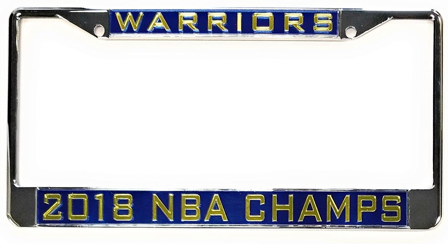 Golden State Warriors 2018 Champions Chrome Metal License Plate Frame Tag Cover, Laser Mirrored Inserts, 12x6 Inch