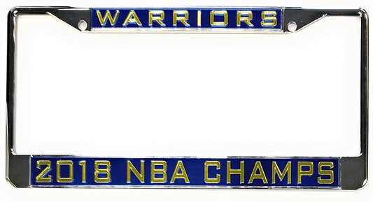 Golden State Warriors 2018 Champions Chrome Metal License Plate Frame Tag Cover, Laser Mirrored Inserts, 12x6 Inch