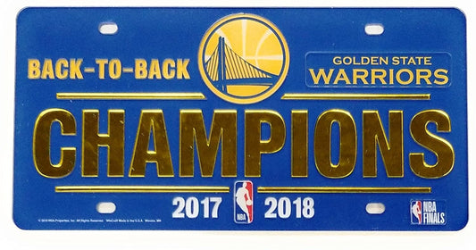 Golden State Warriors 2018 Champions Premium Laser Cut Tag License Plate, Back to Back, Mirrored Acrylic Inlaid, 6x12 Inch