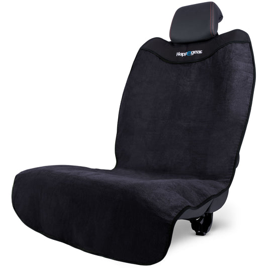 Black Happegear Happeseat waterproof car seat cover draped over a single car seat