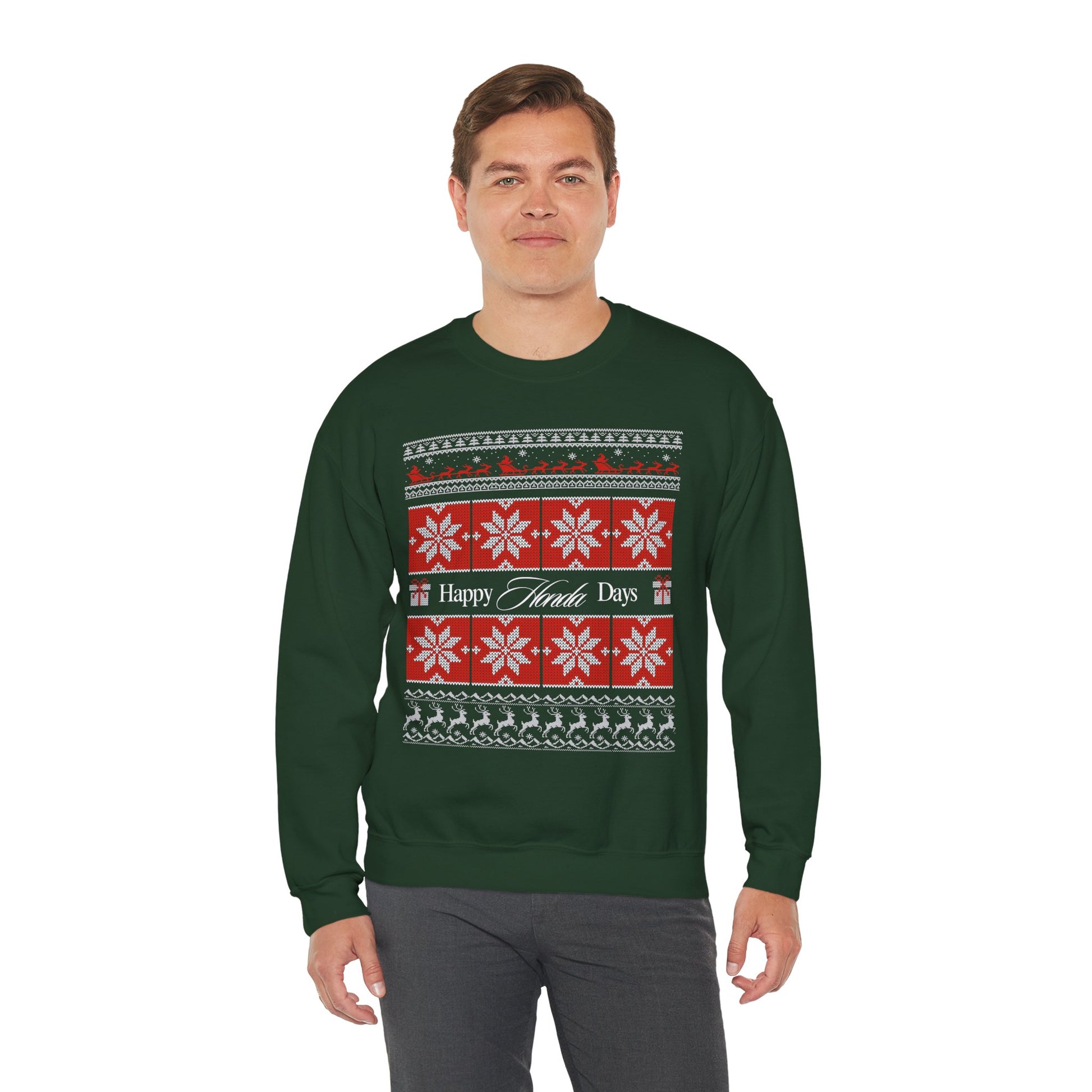 Happy Honda Days Holiday Sweater – Unisex Heavy Blend™ Crewneck Sweatshirt | Holiday Car Lover Gift