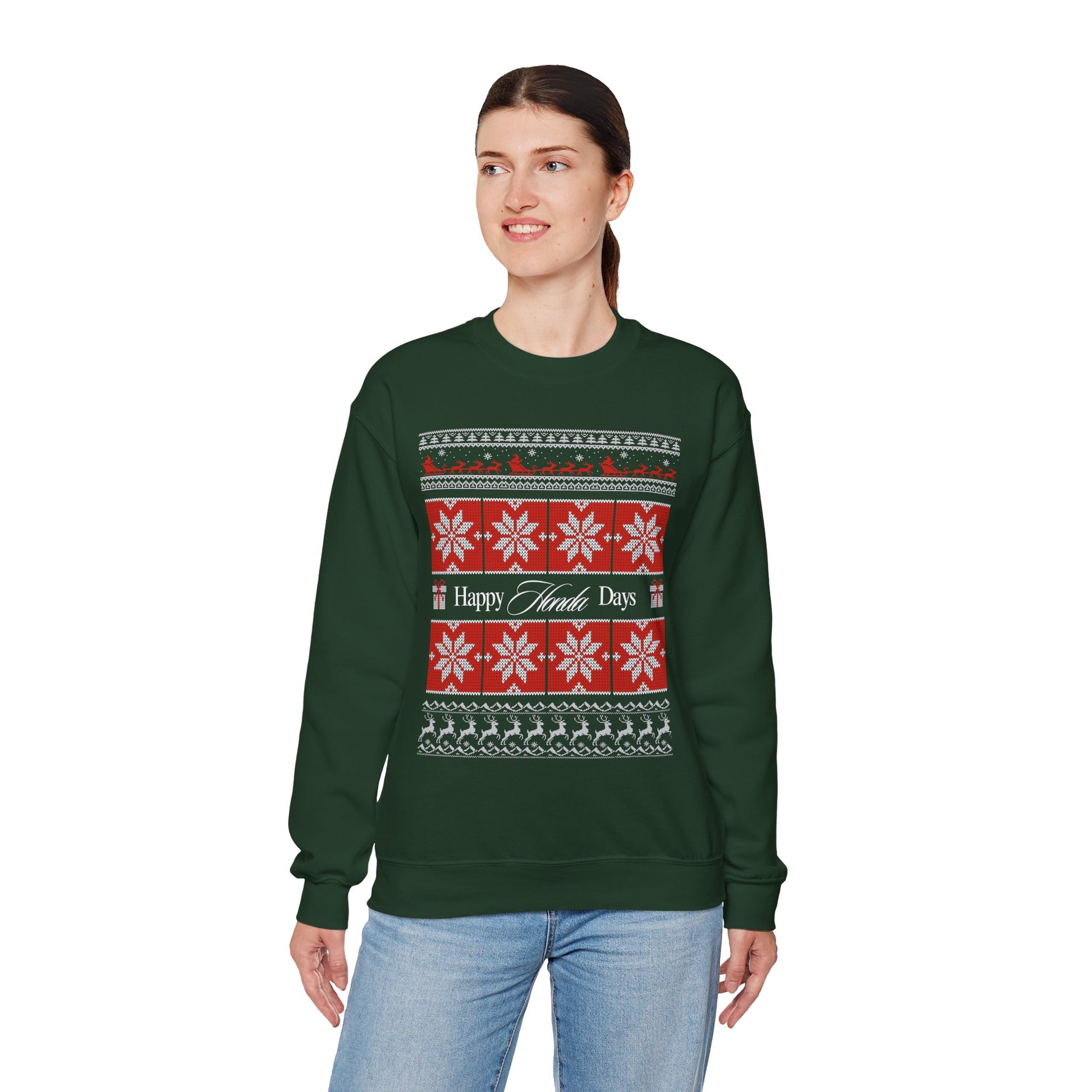 Happy Honda Days Holiday Sweater – Unisex Heavy Blend™ Crewneck Sweatshirt | Holiday Car Lover Gift