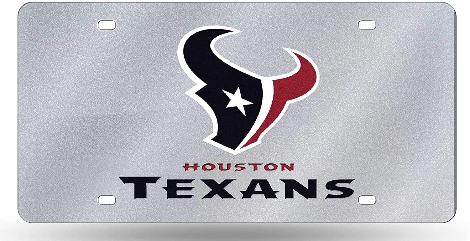 Houston Texans Premium Laser Cut Tag License Plate, Bling Design, Mirrored Acrylic Inlaid, 12x6 Inch