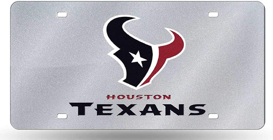 Houston Texans Premium Laser Cut Tag License Plate, Bling Design, Mirrored Acrylic Inlaid, 12x6 Inch
