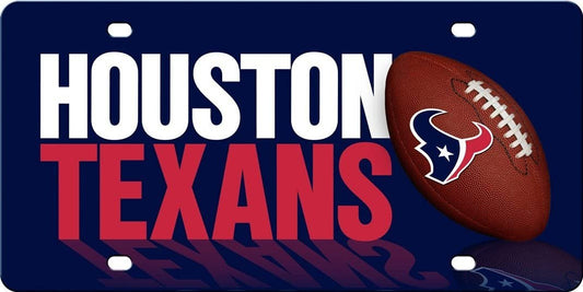 Houston Texans Premium Laser Tag License Plate, Football, Mirrored Acrylic Printed, 6x12 Inch