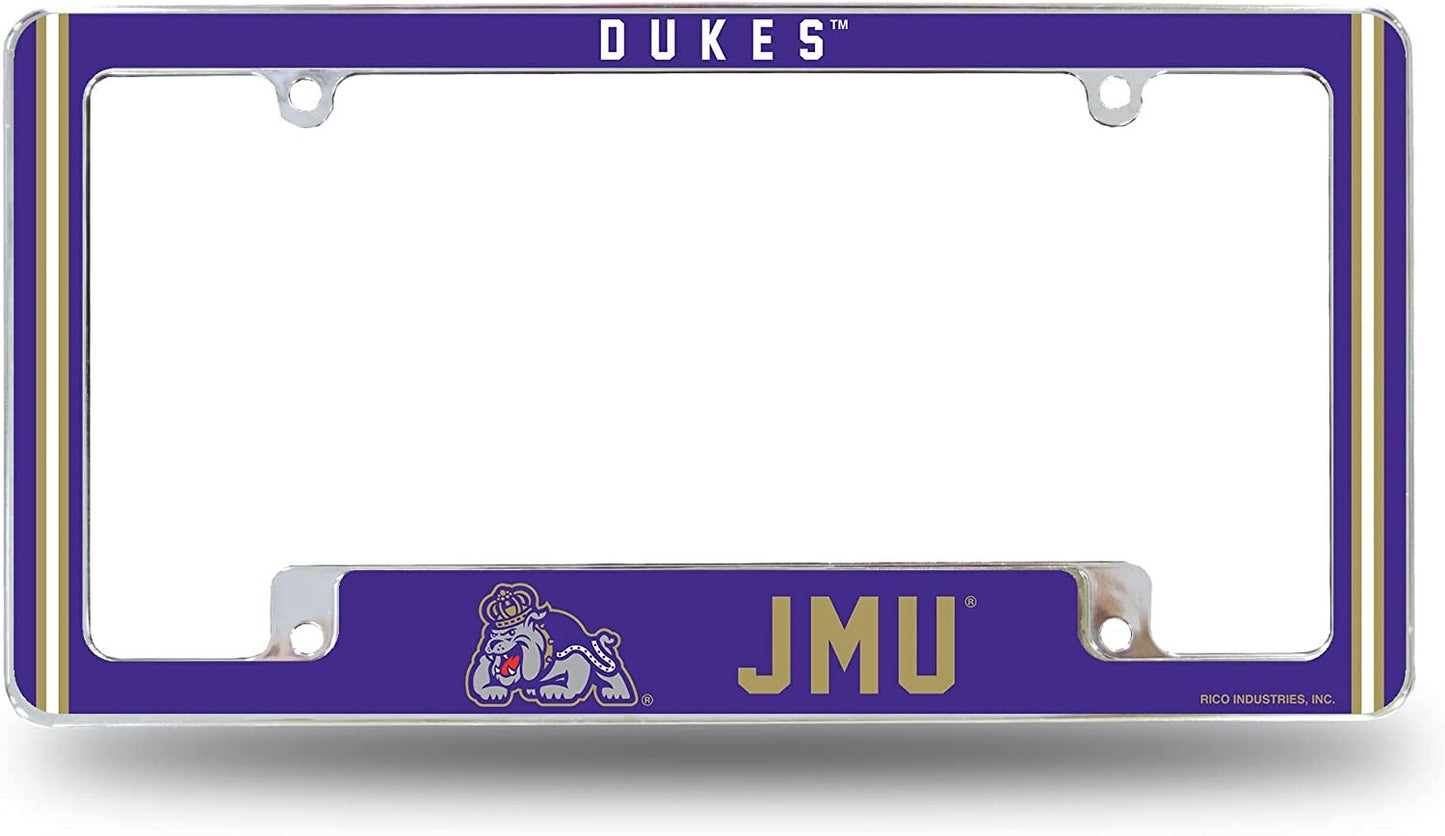 James Madison University Dukes Metal License Plate Frame Chrome Tag Cover 12x6 Inch Alternate Design