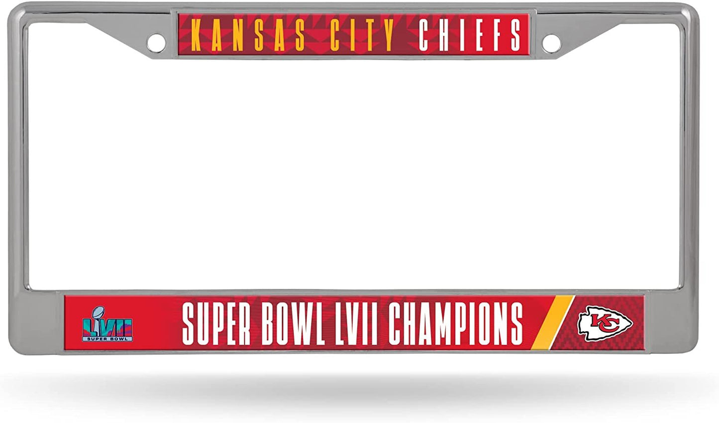 Kansas City Chiefs 2023 Super Bowl LVII Champions Metal License Plate Frame Chrome Tag Cover 6x12 Inch
