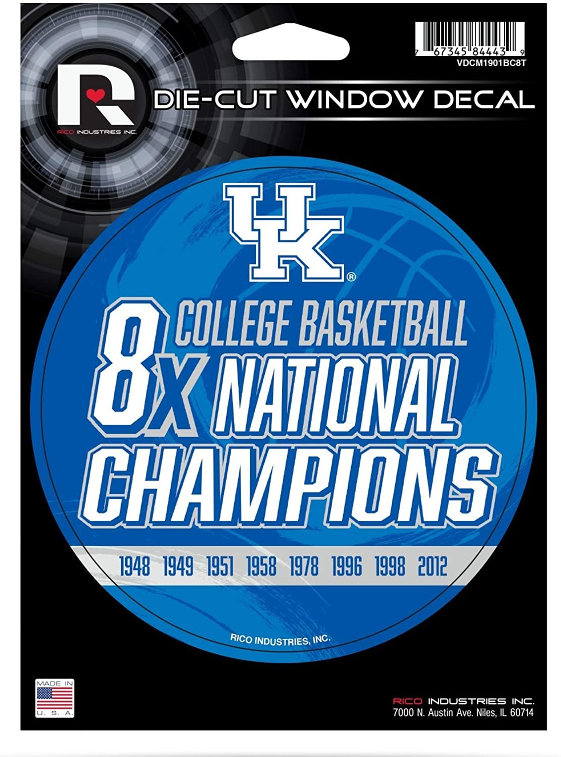 Kentucky Wildcats 5" Decal Sticker 8X Time Champions Flat Vinyl Auto Emblem College Basketball University of Kentucky