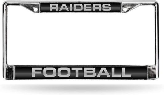 Las Vegas Raiders Chrome Metal License Plate Frame Tag Cover, Laser Acrylic Mirrored Inserts, 12x6 Inch