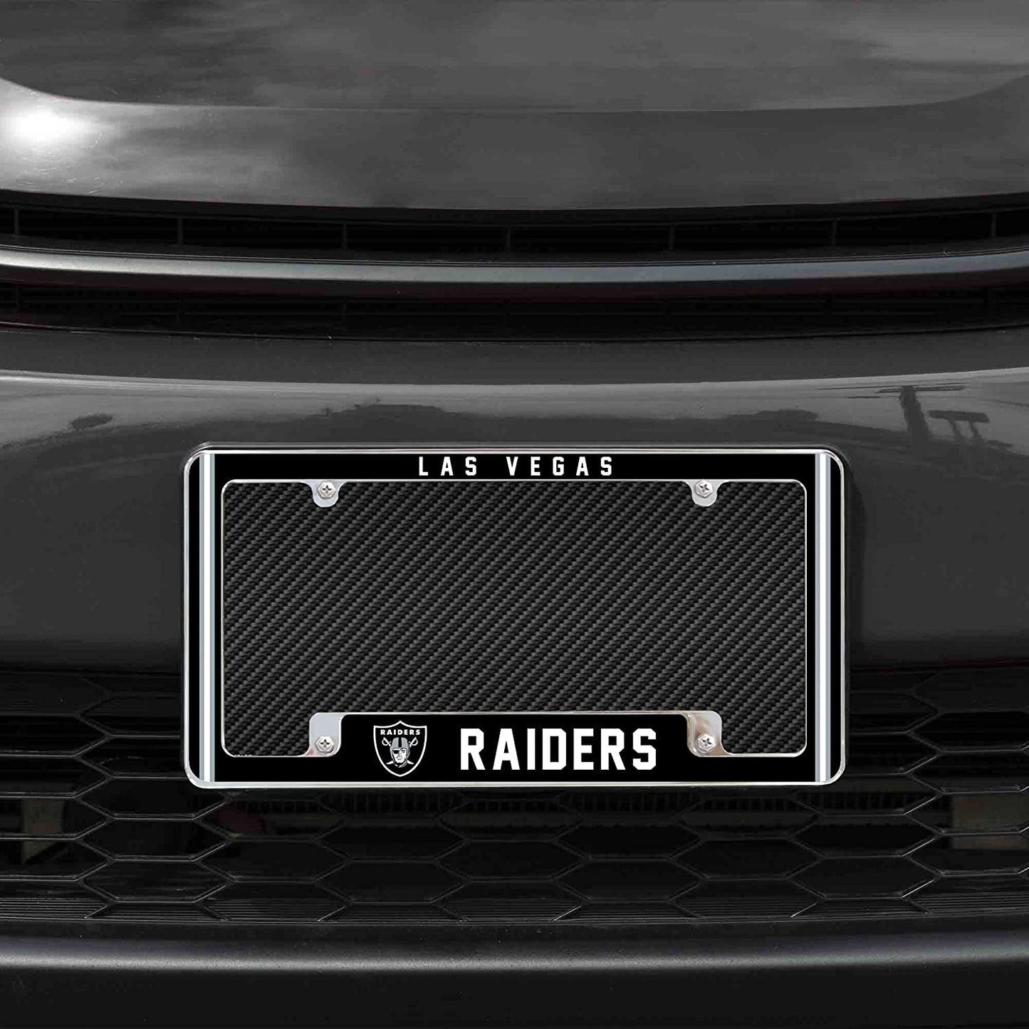 Las Vegas Raiders Metal License Plate Frame Chrome Tag Cover Alternate Design 6x12 Inch