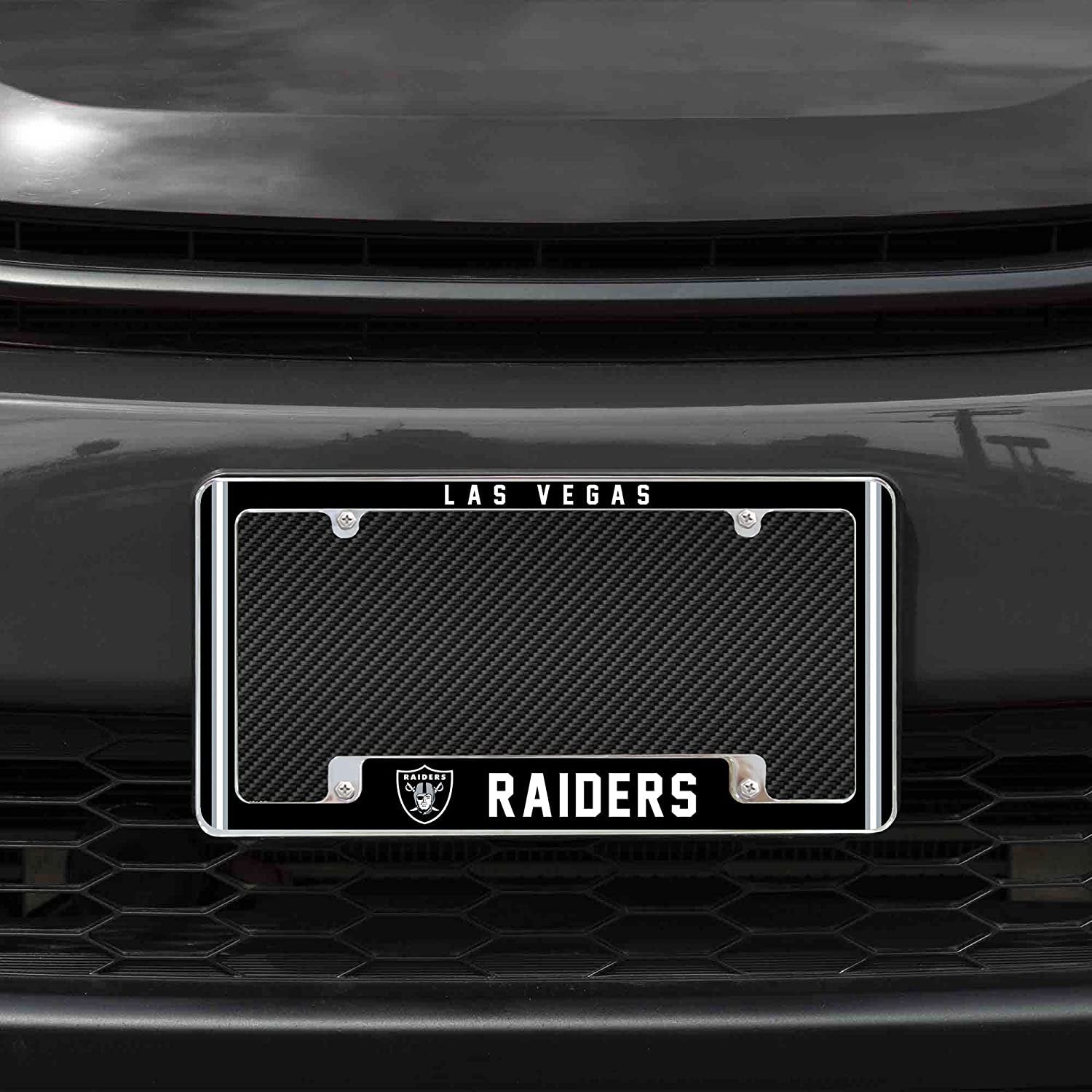 Las Vegas Raiders Metal License Plate Frame Chrome Tag Cover Alternate Design 6x12 Inch