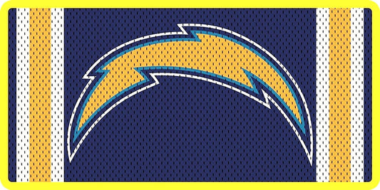 Los Angeles Chargers Premium Laser Cut Tag License Plate, Jersey Design, Mirrored Acrylic Inlaid, 6x12 Inch