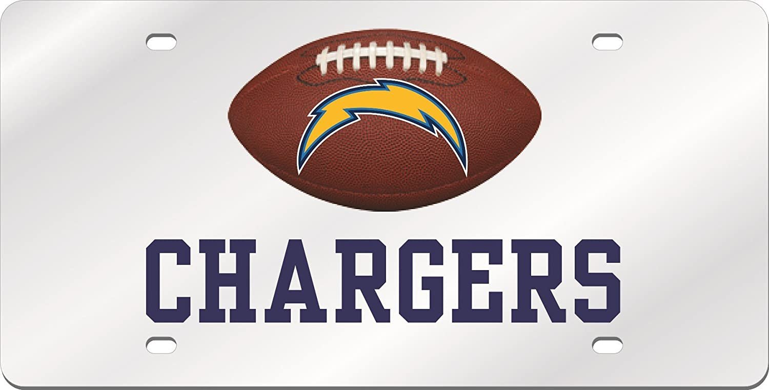 Los Angeles Chargers Premium Laser Tag License Plate, Mirrored Acrylic, Football Cut Out Design, 6x12 Inch