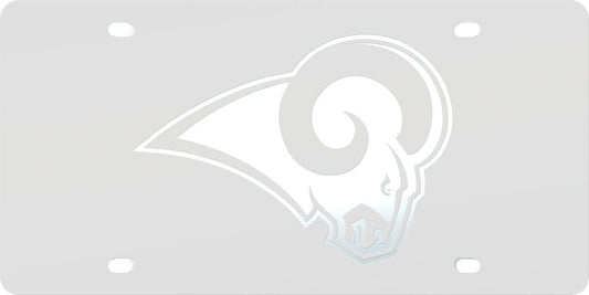 Los Angeles Rams Premium Laser Cut Tag License Plate, Frost Design, Mirrored Acrylic Inlaid, 6x12 Inch