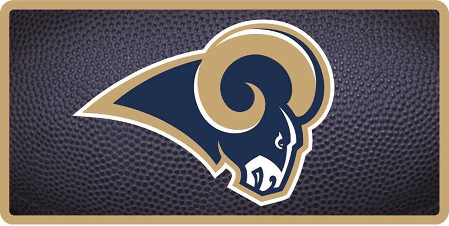 Los Angeles Rams Premium Laser Cut Tag License Plate, Team Ball Design, Mirrored Acrylic Inlaid, 6x12 Inch