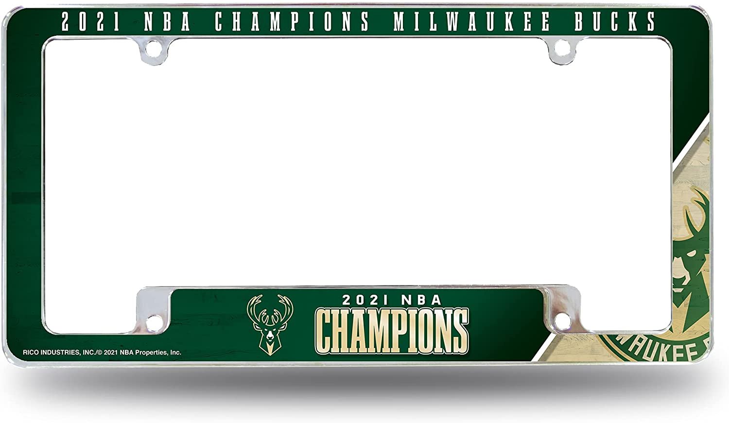 Milwaukee Bucks 2021 Champions Metal License Plate Frame Chrome Tag Cover, All Over Design, 12x6 Inc