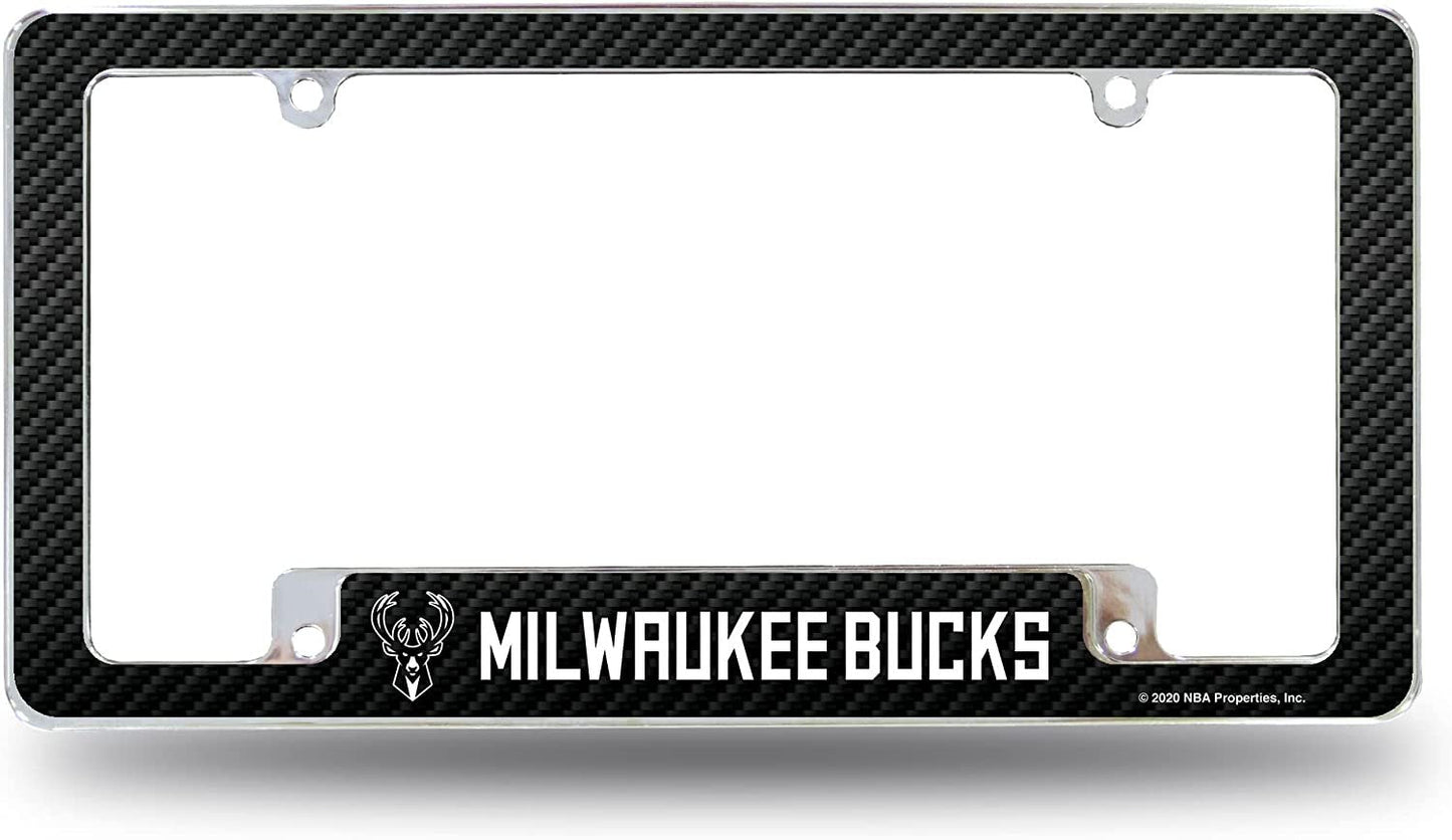 Milwaukee Bucks Metal License Plate Frame Chrome Tag Cover Carbon Fiber Design 6x12 Inch