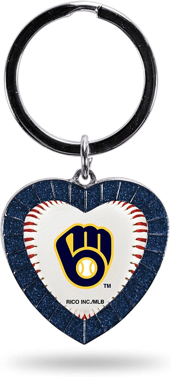Milwaukee Keychain Rhinestone Heart Decal Emblem Team Color Baseball
