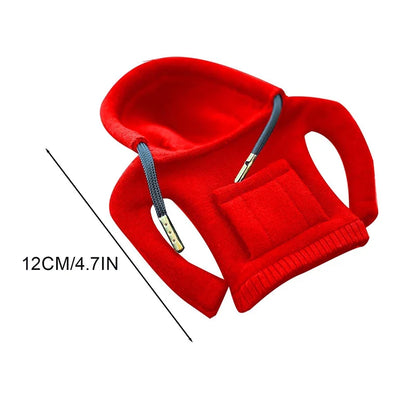 Red dog coat with a pocket and zipper on a white background, showing measurements.