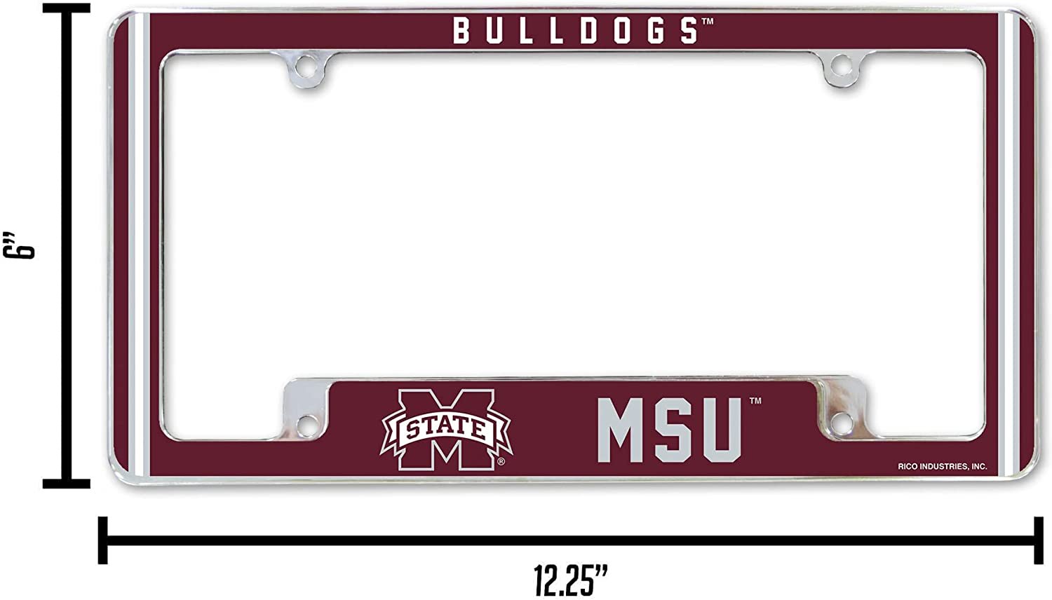 Mississippi State University Bulldogs Metal License Plate Frame Chrome Tag Cover Alternate Design 6x12 Inch