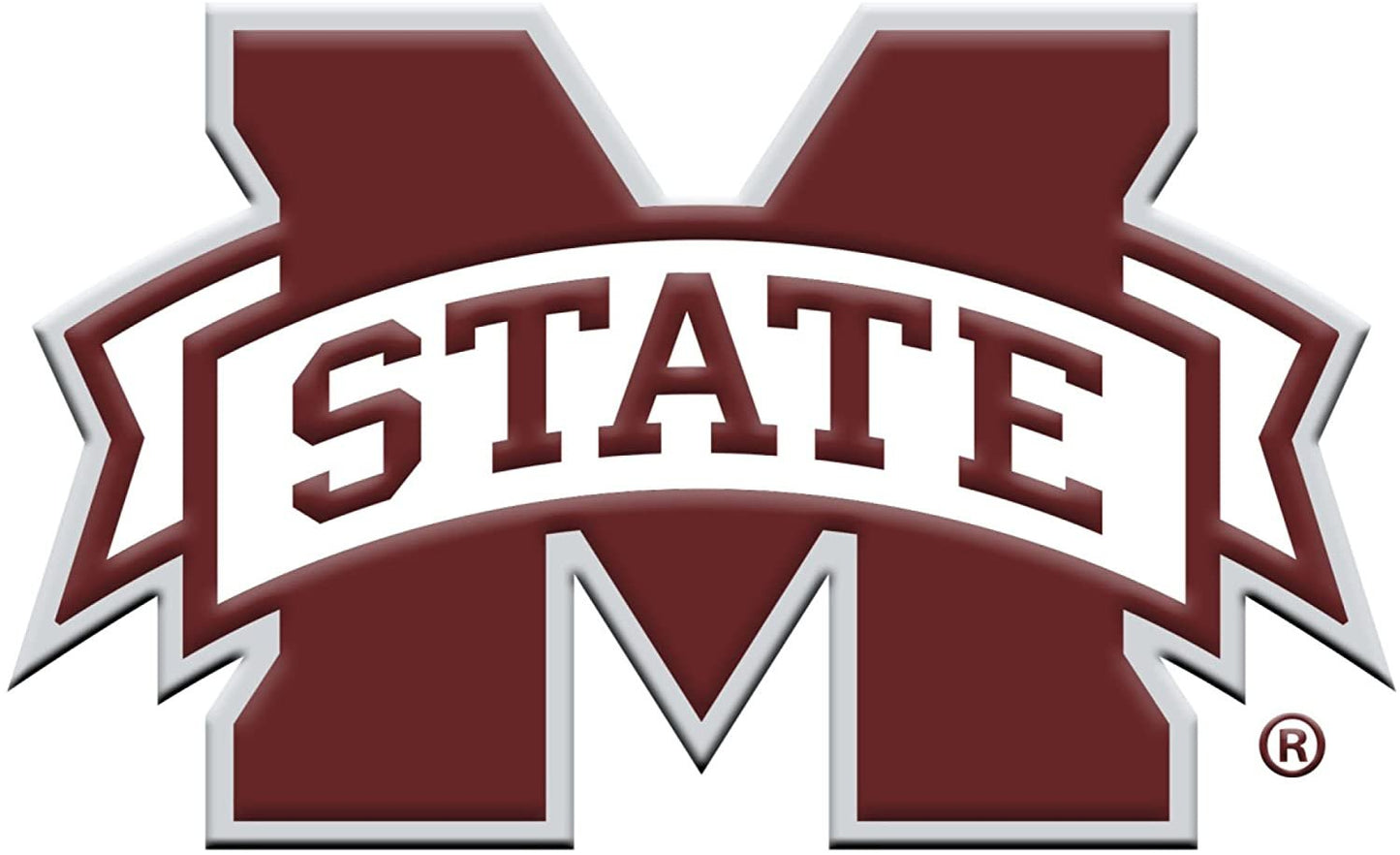 Mississippi State University Bulldogs Premium Solid Metal Raised Auto Emblem, Team Color, Shape Cut, Adhesive Backing
