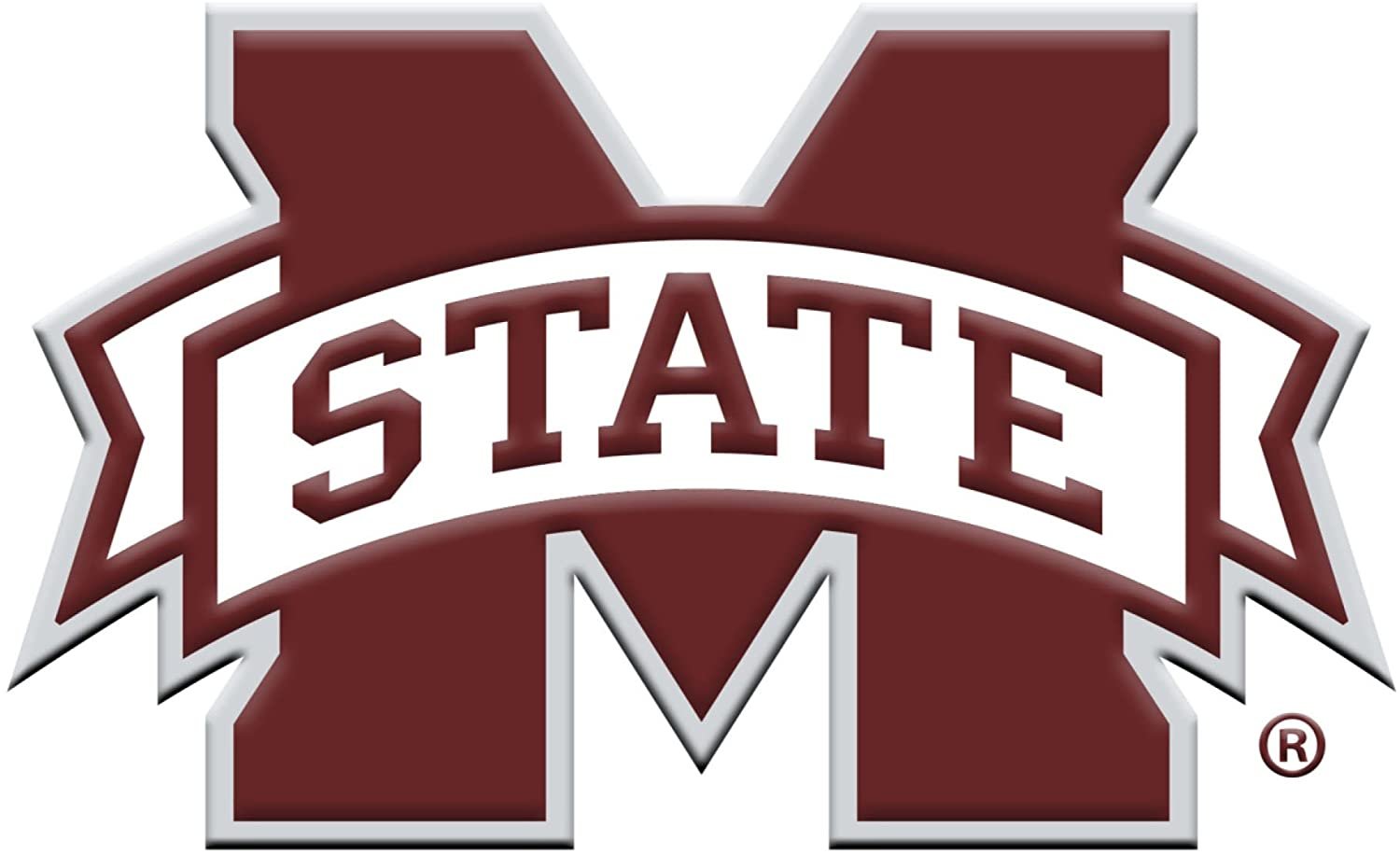 Mississippi State University Bulldogs Premium Solid Metal Raised Auto Emblem, Team Color, Shape Cut, Adhesive Backing