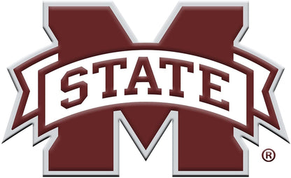Mississippi State University Bulldogs Premium Solid Metal Raised Auto Emblem, Team Color, Shape Cut, Adhesive Backing