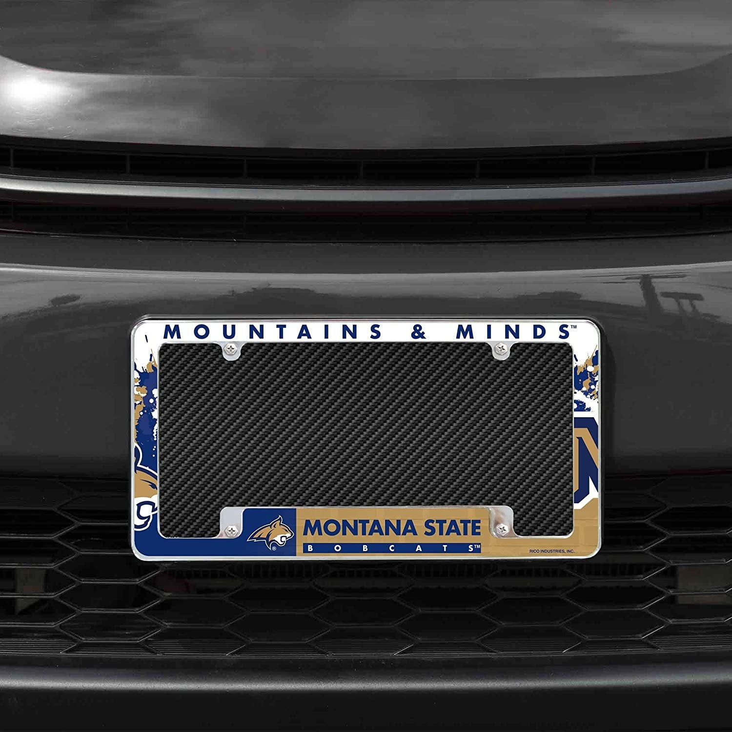 Montana State University Bobcats Metal License Plate Frame Chrome Tag Cover All Over Design 6x12 Inch