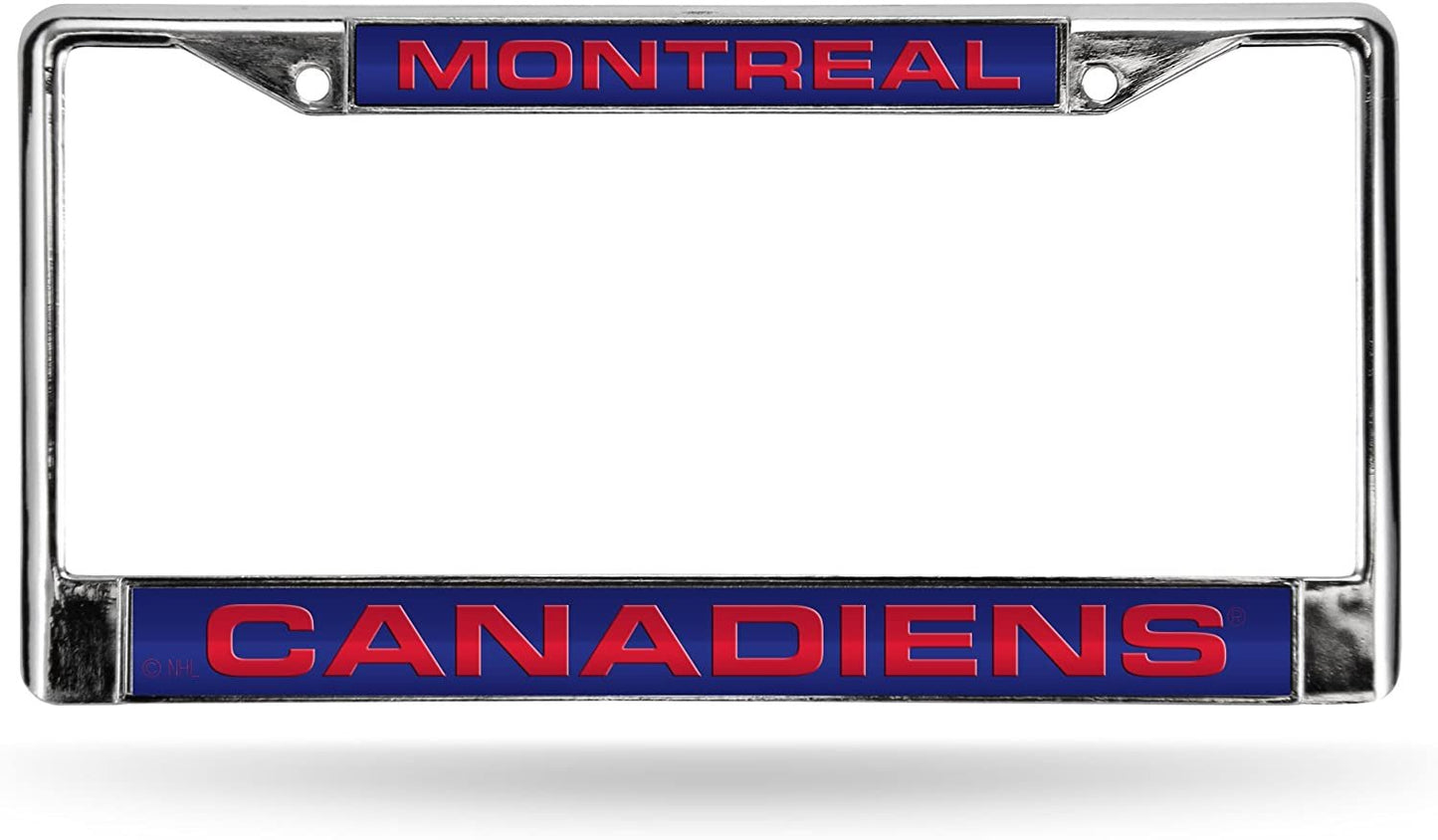 Montreal Canadiens Chrome Metal License Plate Frame Tag Cover, Laser Acrylic Mirrored Inserts, 12x6 Inch