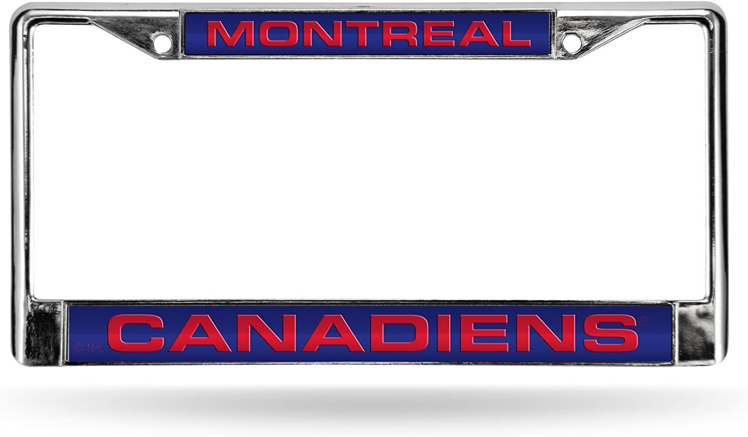 Montreal Canadiens Chrome Metal License Plate Frame Tag Cover, Laser Acrylic Mirrored Inserts, 12x6 Inch