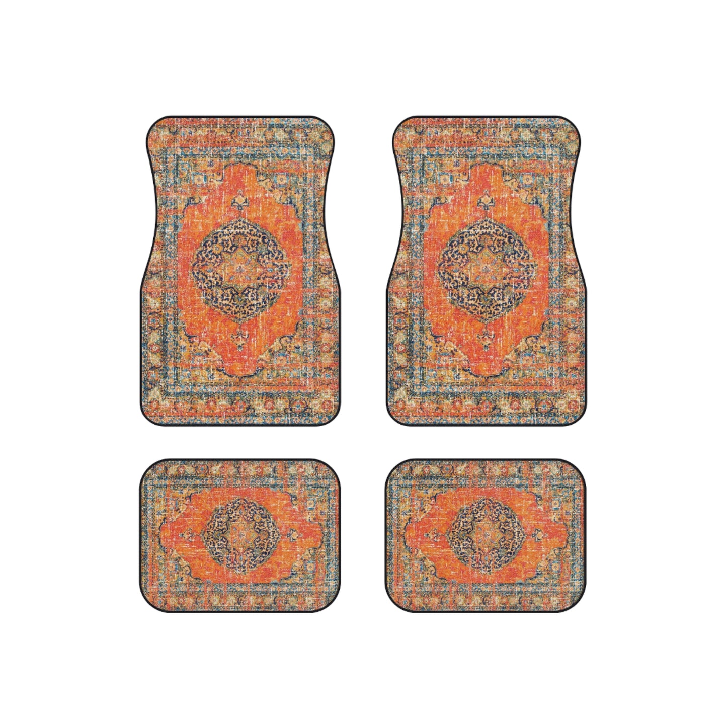 My Car Stuff 'Orange Oriental Rug' Custom Design Car Mats (4x Front & Rear)