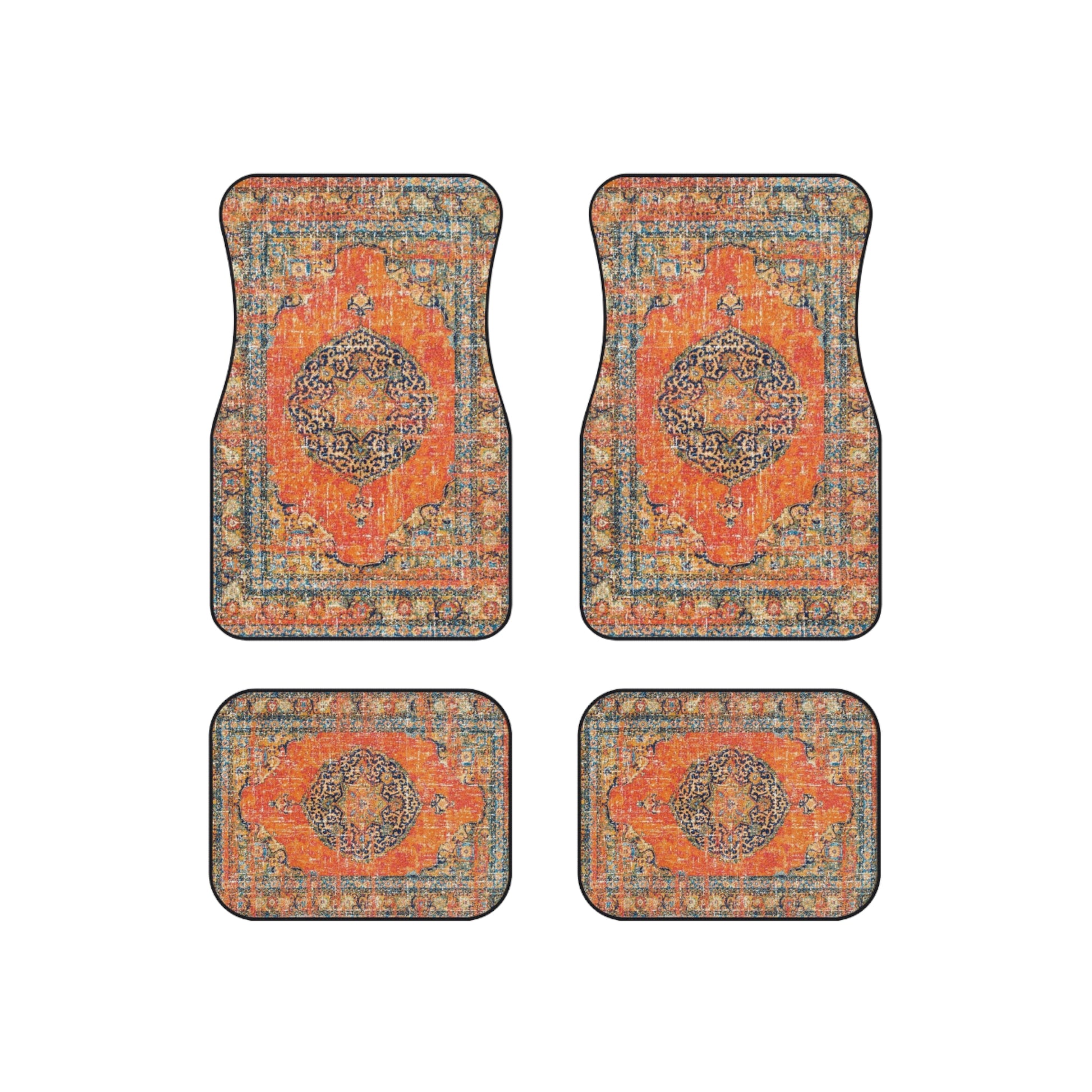 My Car Stuff 'Orange Oriental Rug' Custom Design Car Mats (4x Front & Rear)