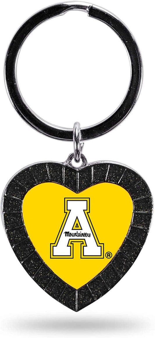 NCAA Appalachian State Mountaineers NCAA Rhinestone Heart Colored Keychain, Black, 3-inches in length